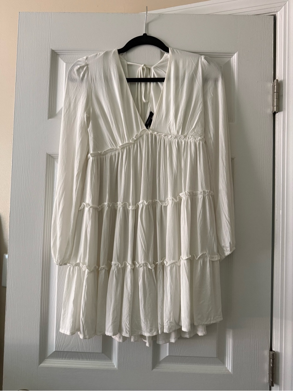 White Tiered Long Sleeve Mini Dress